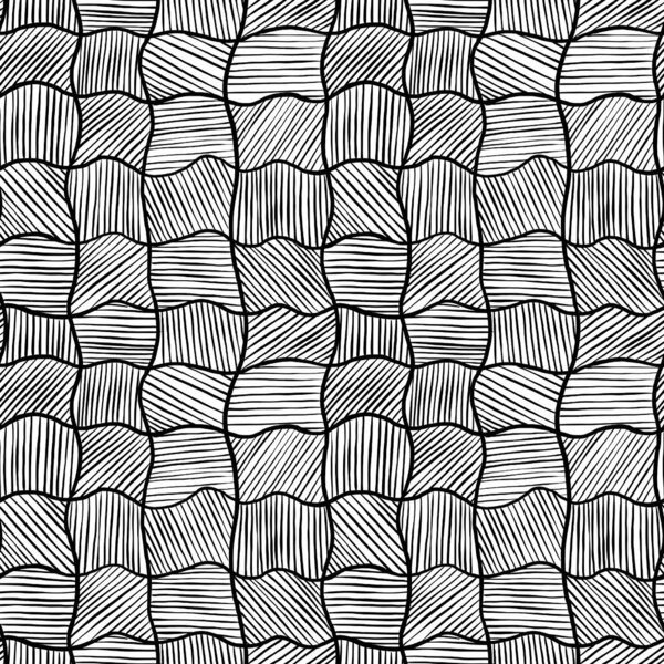 Checkerboard pattern - asymmetrical squares with hatching on a white background, seamless pattern