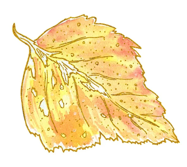 Illustration Eines Gelben Herbstblattes Aquarell Auf Weißem Hintergrund — Stockfoto