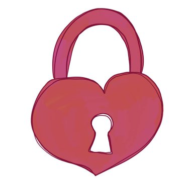 Kırmızı kalp kilidinin dekoratif çizimi