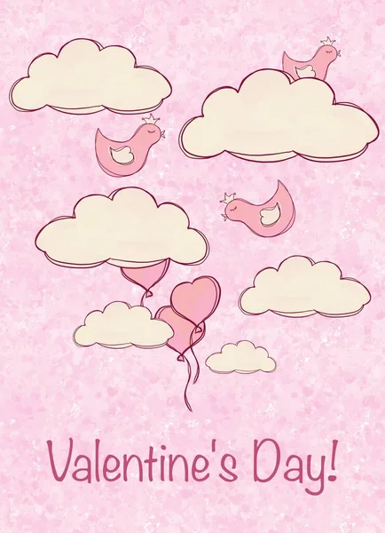 Eine Urlaubskarte Zum Thema Wolken Und Vögel Zum Valentinstag — Stockfoto