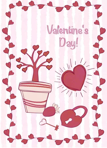 Eine Postkarte Mit Einfachen Illustrationen Zum Thema Valentinstag — Stockfoto
