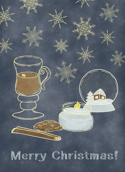 Christmas Card Brilliant Illustrations Hot Drink Mulled Wine — Stock Photo, Image