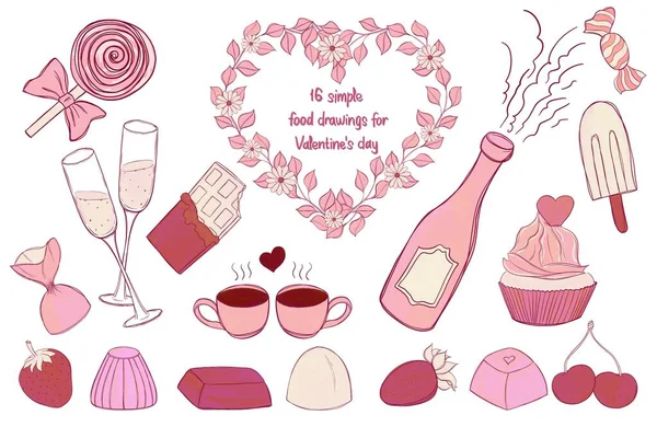 Sanfte Süße Illustrationen Und Süßigkeiten Zum Thema Valentinstag — Stockfoto