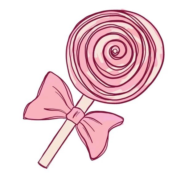 Simple Linear Illustration Pink Lollipop Bow — Stock Fotó