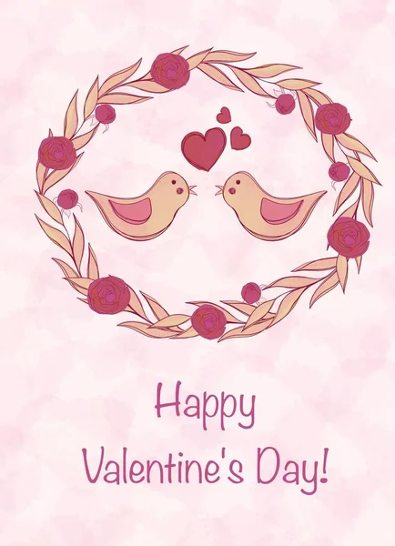 Carte Postale Saint Valentin Avec Oiseaux Sur Fond Rose — Photo