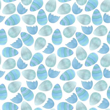 Suluboya resimlerinin kusursuz deseni mavi, paskalya yumurtaları desenli.