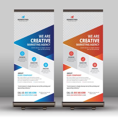 Blue and Orange Corporate Business Roll The Banner X-Banner Standee Şablon Tasarımı Düzeni