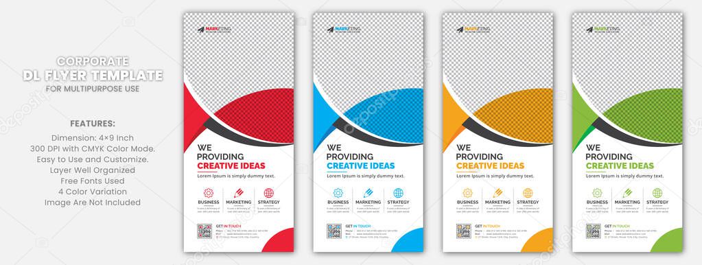 Modern Business Corporate DL Flyer Rack Card Template Unique Design for Office, Company, and Multipurpose Use with Creative Shapes and Idea