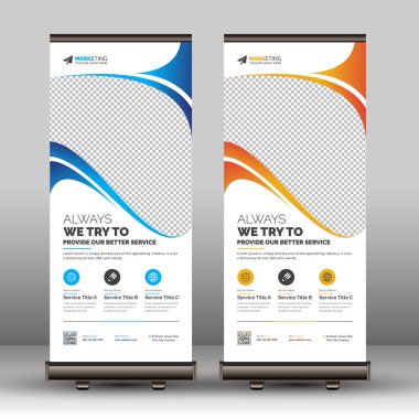 Modern Red, Blue ve Yellow Business Roll Up Şablon Şablonu Eşsiz Tasarım: Ofis, Şirket ve Çok Amaçlı Kullanım için Yazdırma Hazır Standee Düzeni