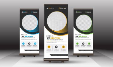Blue, Yellow, Green Gradient Corporate Stylish Roll Standee Şablonu, Modern X Banner İmza Eşsiz Tasarım Ofis, Şirket, Çok Amaçlı Kullanım