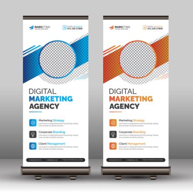Corporate Roll Up Banner Standee X Banner Template Design Download Example Sample, Modern Unique Pull Up Banner Layout