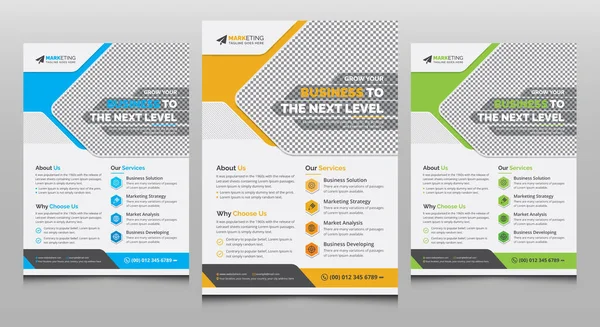 Modern Clean A4 Corporate Flyer Template with Blue, Yellow, Green Color, Creative Unique Standard Professional Business Mailer, Leaflet Design Concept for Marketing and Multipurpose Use