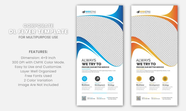 Modern Clean Stylish Gradient Corporate DL Flyer Rack Card Template Creative Unique Design with Blue, Yellow Color