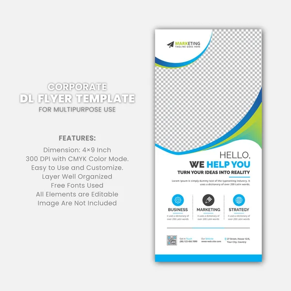 Blue Corporate DL Flyer Rack Card Template Clean Minimal Design for Business, Marketing, Advertisement and Multipurpose Use
