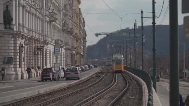 8 Marat 2022, Budapeşte. Macaristan. Toplu taşıma ve Budapeşte 'deki tramvay şebekesi konusu. — Stok video