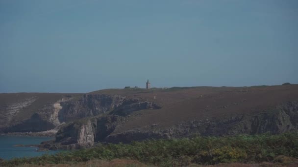 Lighthouse on the Atlantic coast of Brittany in France. Phare du Cap Frehel — Stock Video