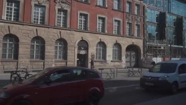 Germany, Berlin. Public transport in Germany. BVG. Berliner Verkehrsbetriebe. Interior, view from inside a berlin bus in germany — стокове відео