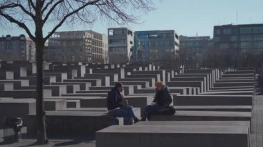 March 10, 2022. Berlin. Germany.Commemorative memorial to commemorate the victims of the Holocaust. Concrete gray blocks on the square in memory of the victims of the Nazi regime