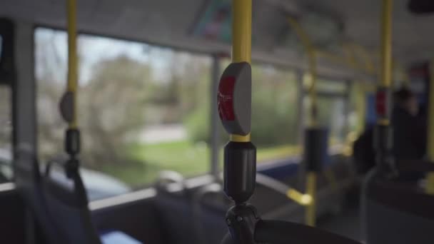 Interior Autobús Vacío Con Asientos Azules Una Ruta Munich Tema — Vídeos de Stock