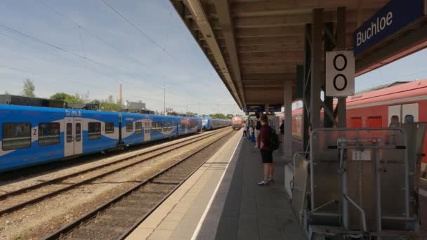 Juni 2022 Tyskland Bayern Buchloe Järnvägsstation Tyska Järnvägar Regionaltåg Deutsche — Stockvideo