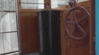 May 8, 2022, Munich, Germany. MVG Museum. MVG Munchner Verkehrsgesellschaft. Museum of public transport, historical of public transport. Old tram in German museum. Exhibition of historical tramcar