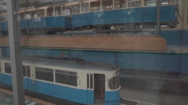 MVG Museum. MVG Munchner Verkehrsgesellschaft. Museum of public transport, historical of public transport. Old tram in German museum. Exhibition of historical tramcar