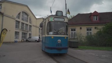 May 8, 2022, Munich, Germany. MVG Museum. MVG Munchner Verkehrsgesellschaft. Museum of public transport, historical of public transport. Old tram in German museum. Exhibition of historical tramcar