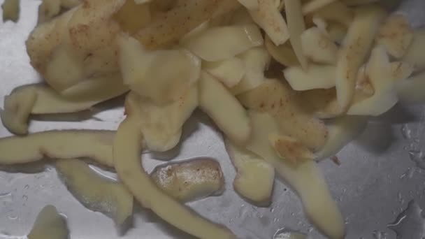 Peels Raw Potatoes Kitchen Sink Potato Skins Organic Residues Vegetable — Stok Video