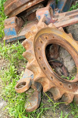 Rust gear and some other instruments thrown away as junk. Selective focus points