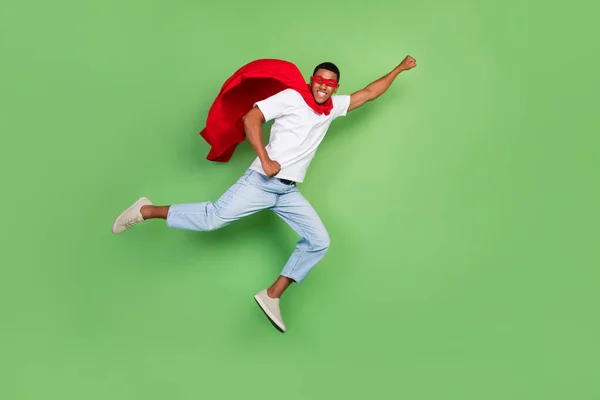 Volledige Profiel Foto Van Onder Indruk Super Man Brunet Man — Stockfoto