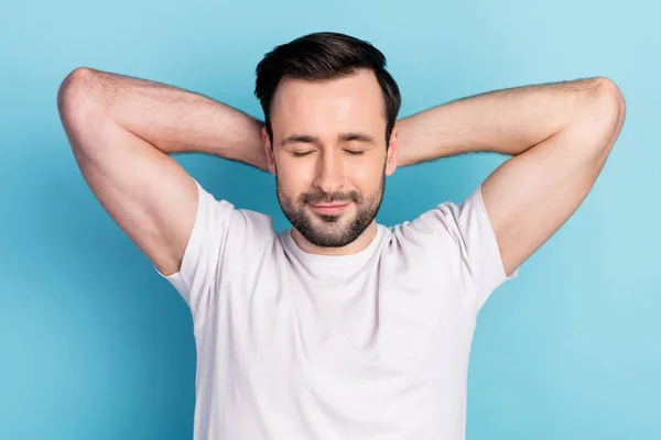 Close Portrait Attractive Cheery Dreamy Guy Resting Free Time Isolated — Stock Photo, Image