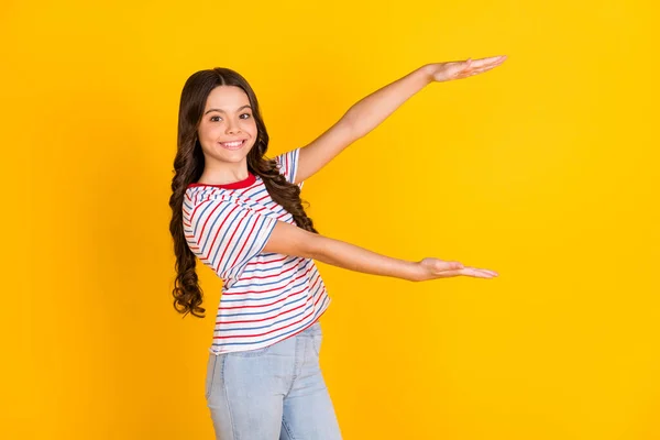 Profiel Zijkant Foto Van Jonge Tiener Meisje Gelukkig Glimlach Show — Stockfoto