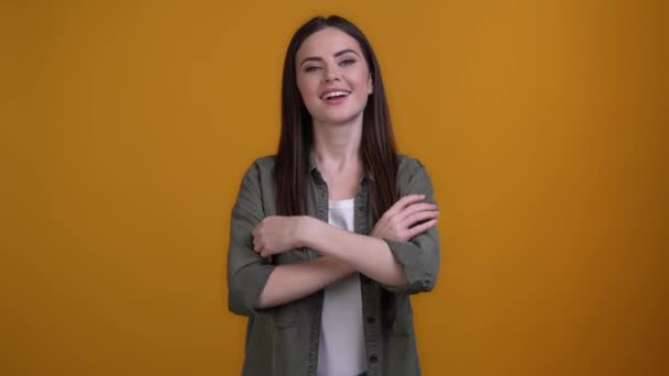 Berufskarriere ceo Dame Kreuz Arme isoliert lebendige Farbe Hintergrund — Stockvideo