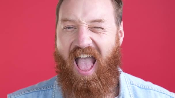 Kapalı portre iyimser adam izole edilmiş renkli arkaplan göz kırpar — Stok video