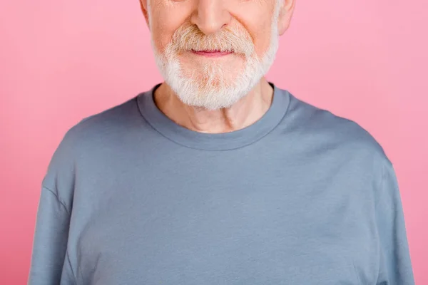 Photo d'un gars assez charmant pensionné habillé en pull gris barbe toilettée blanche isolé fond de couleur rose — Photo