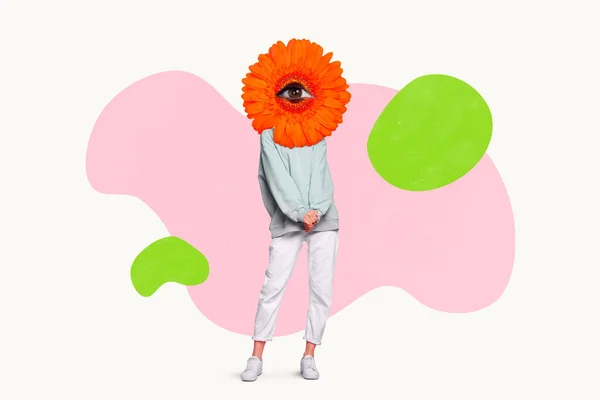Moderno schizzo di signora timida con fiore rosso sguardo occhio della pianta isolato su sfondo di colore pastello. Concetto di assistenza sanitaria femminile — Foto Stock