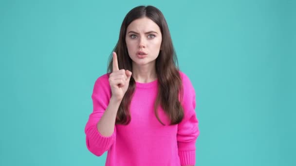 Lady ask not say confidentiality isolated cyan color background — Wideo stockowe