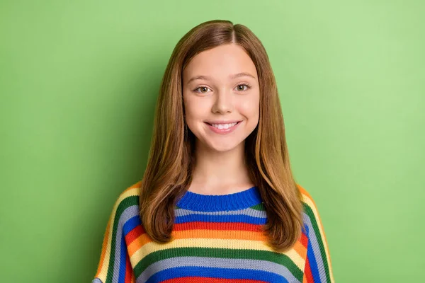 Portrait Attractive Cheerful Friendly Sweet Preteen Girl Wearing Knitwear Pullover — Stock Photo, Image