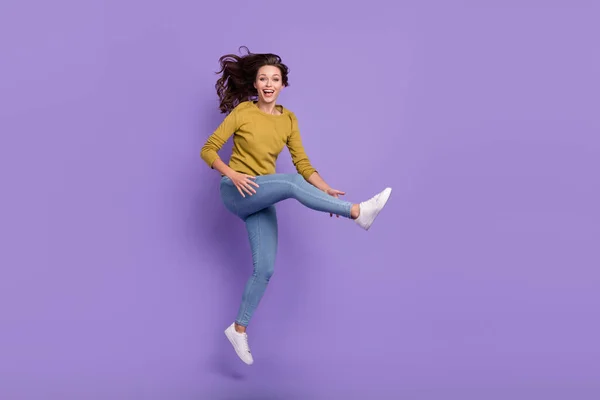 Foto Cuerpo Entero Una Persona Alegre Emocionada Con Las Manos — Foto de Stock