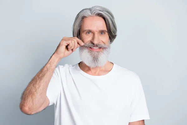 Photo Pretty Cute Man Pensioner Dressed White Shirt Arm Mustache — Stock Photo, Image