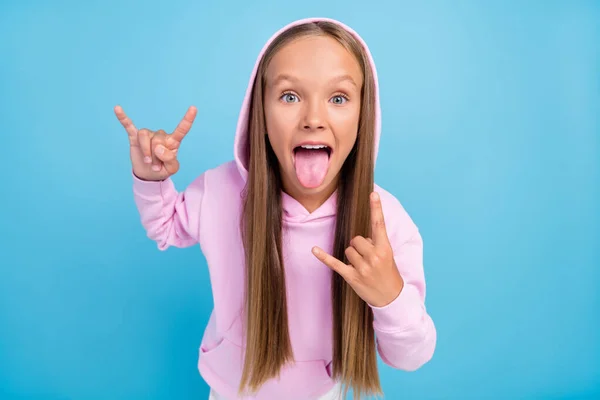 Photo Crazy Excited Blonde Amazed Positive Young Little Girl Fingers — Stock Photo, Image