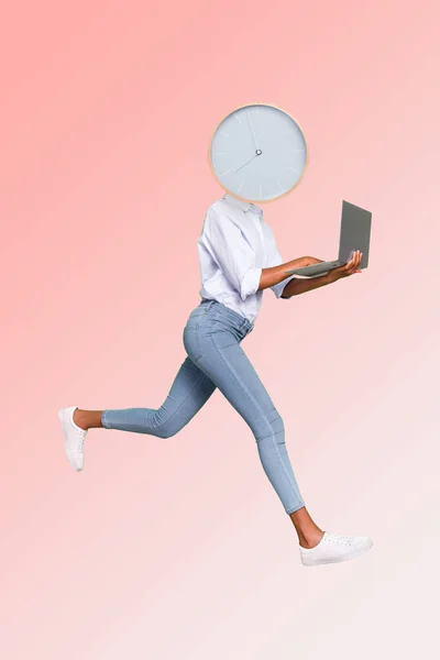 Collage Vertical Imagen Persona Negocios Ejecución Reloj Lugar Cabeza Uso — Foto de Stock