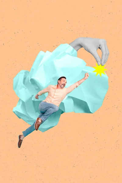 Manifesto Creativo Opera Arte Uomo Levitating Desidera Cattura Stella Avere — Foto Stock