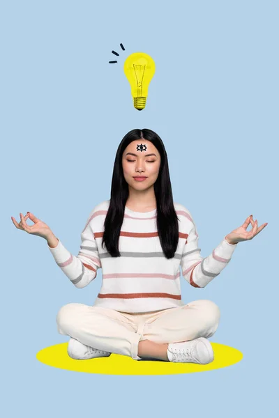 Vertical Creative Portrait Peaceful Person Practice Yoga Light Bulb Head — Stock Photo, Image