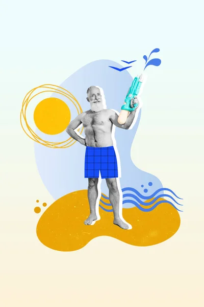 Criativo Retro Revista Colagem Idade Cara Ter Diversão Oceano Praia — Fotografia de Stock