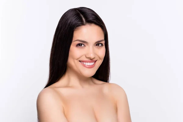 Foto Mujer Joven Feliz Sonrisa Positiva Procedimiento Cosmetología Spa Aislado — Foto de Stock
