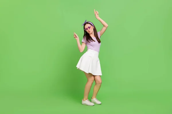 Full Body Photo Nice Millennial Brunette Lady Dance Sing Wear — Φωτογραφία Αρχείου