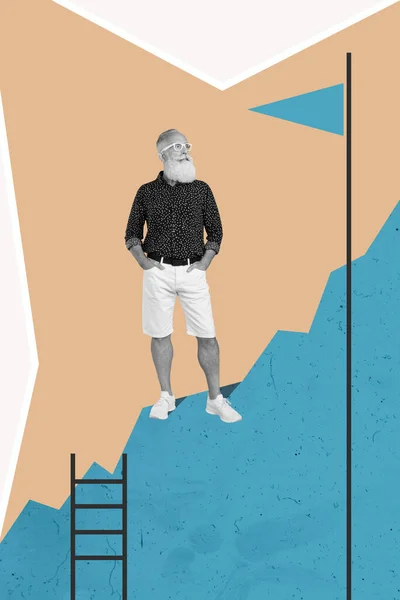 Вертикальный Композитный Коллаж Портрет Уверенного Себе Пожилого Человека Черно Белые — стоковое фото