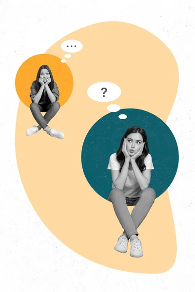 Magazin Plakatskizze Collage Von Zwei Besten Freundinnen Getrennt Zweifel Entscheiden — Stockfoto
