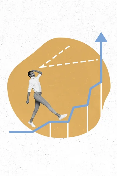 Kollázs Fotó Fekete Fehér Hatás Üzletasszony Megy Növekvő Nyíl Grafikon — Stock Fotó